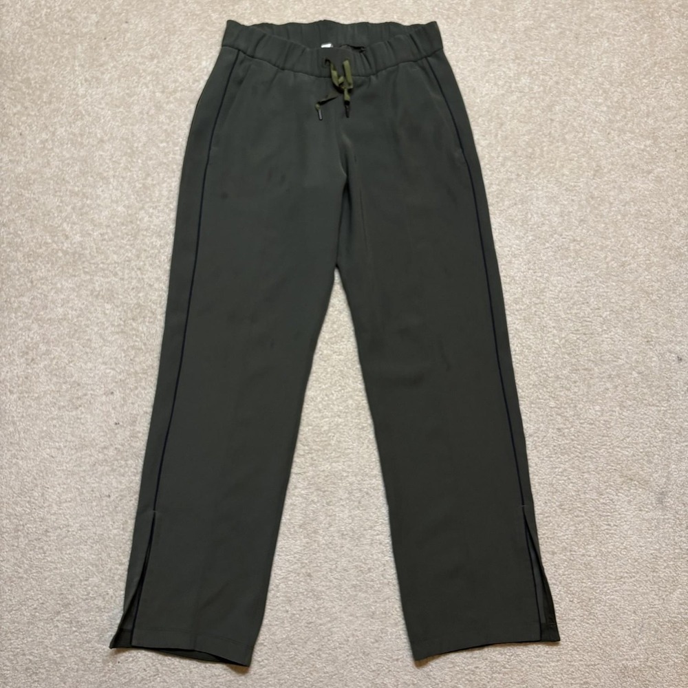 Lululemon Track Pants Womens 6 Green Elastic Waist Side Stripe Yoga Lounge Gym